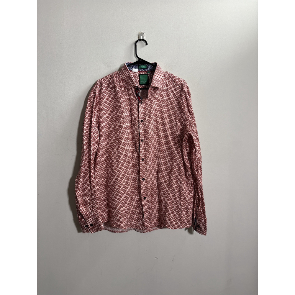 EUC MEN’S TIGLIO SPORT LINEN SHIRT SIZE EXTRA LARGE XL ORANGE WHITE BUTTON DOWN